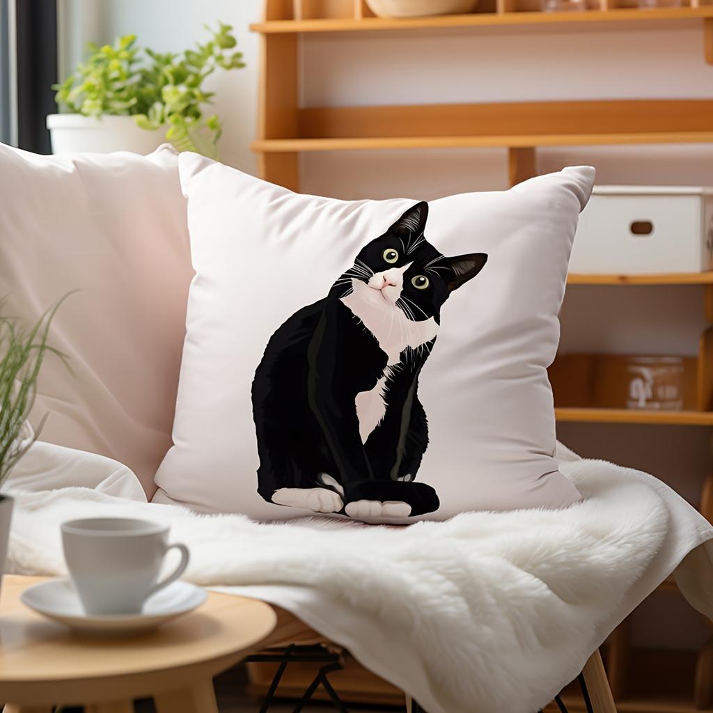 Black Cat Realistic Print Peach Skin Velvet Pillow Cover, Contemporary Style Case For Car Sofa Living Room Decor No Insert