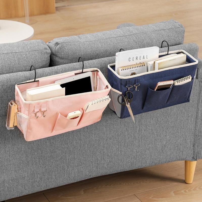 Large Capacity Storage Bag for Books and Remotes Cotton Linen Bedside Pocket Organizer Student Dormitory Accessories