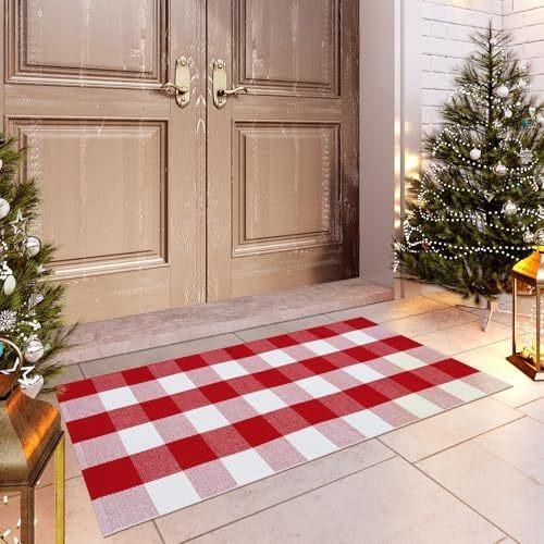

Christmas Door Mat Red Christmas Tree Bell Entrance Mats Soft Bathroom Carpet Kitchen and Household Floor Fug Holiday Decoration 40cm x 60cm