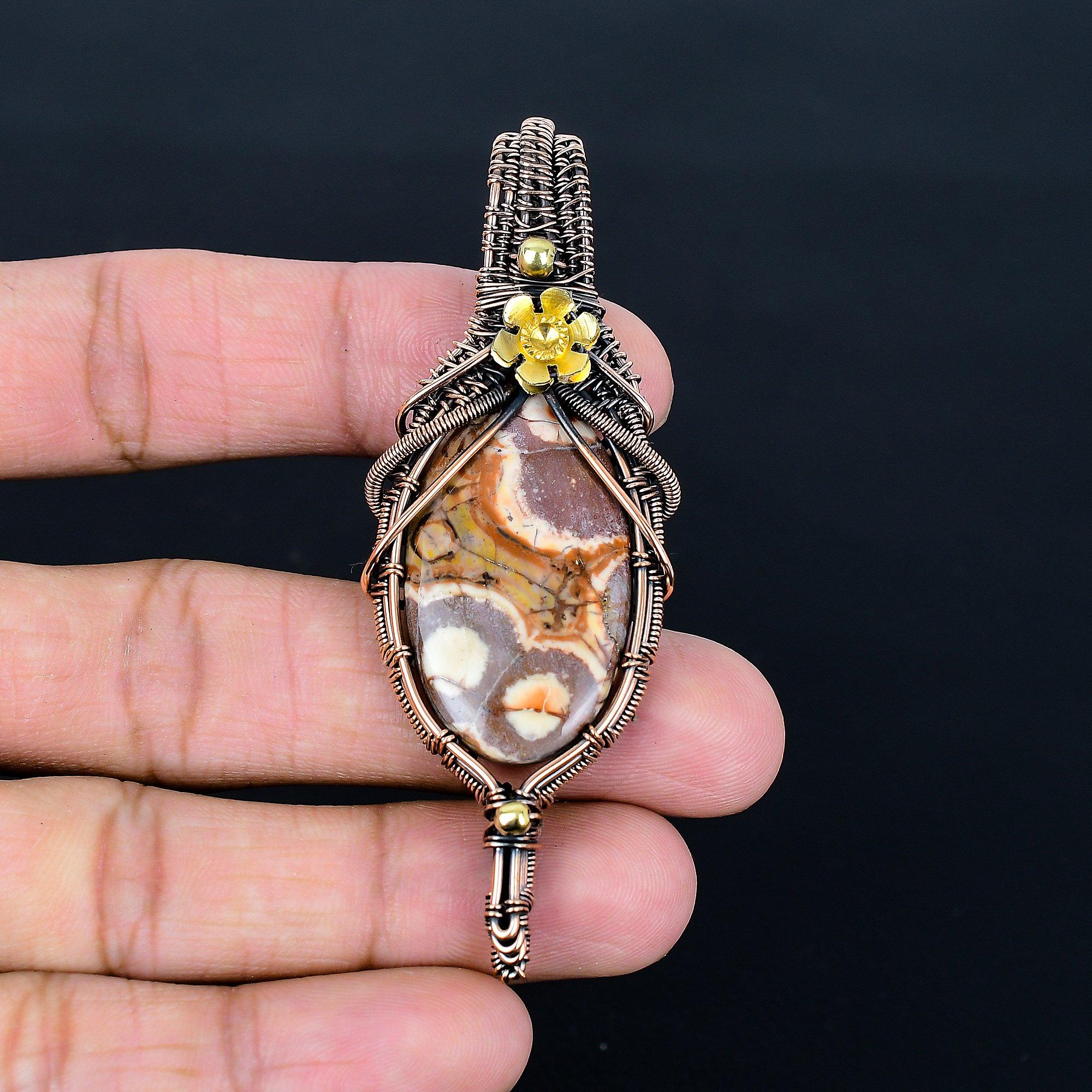 

Bird eye Rhyolite 999 Copper Wire Wrapped Pendant, Handmade Gemstone Jewelry Pendant Gift For Birthday