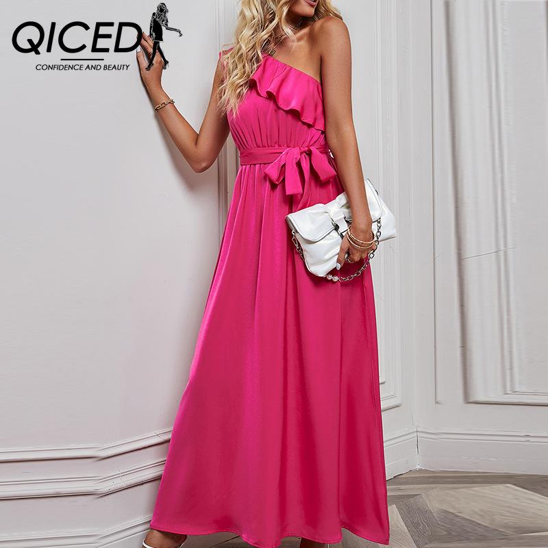 

QICED женские модные летние весенние однотонные повседневные платья без рукавов с высокой талией и принтом