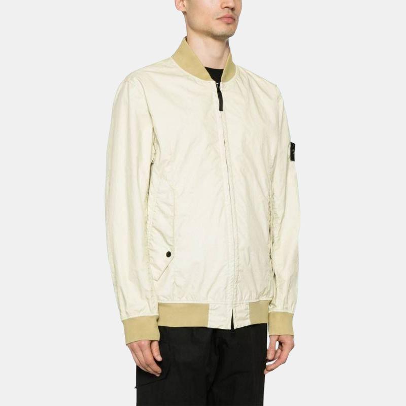 STONE ISLAND Ss24 Two-Way Zipper Fitted Long Sleeve Lightweight Windproof Wrinkled Soft Shell Jacket Men Jackets Almond-Beige 801541223-V0091