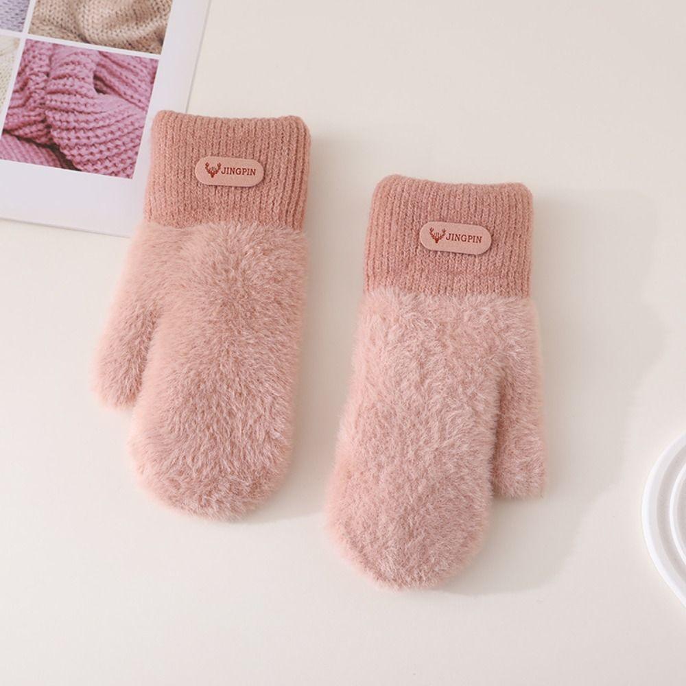 Warm Full Finger Mittens Plush Cycling Driving Gloves Solid Color Solid Color Gloves  Female