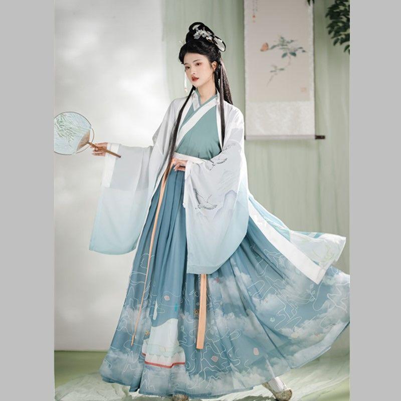 Hanfu ve stylu čínské dynastie Wei a Jin pro muže a ženy Jednodílný perforovaný sukně s límečkem a pasem