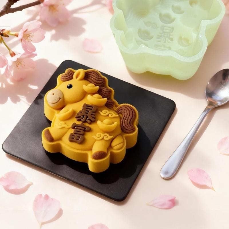 Multipurpose Silicone Dessert Mold Horse Year Themed for Baking Mousse Cake Puddings Creative Treats Easy Cleaning Tool