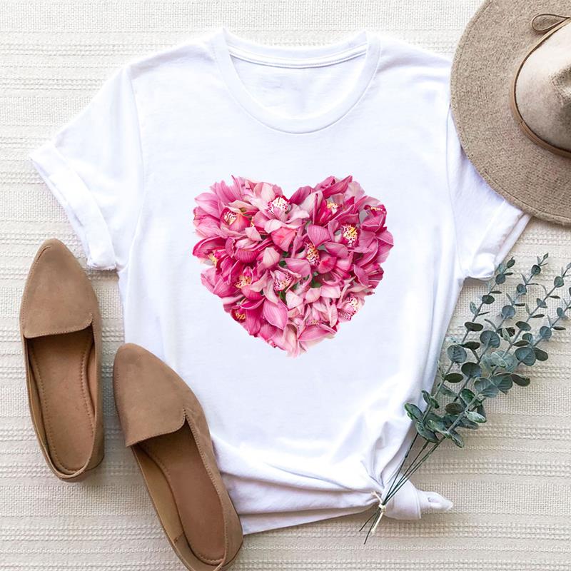 European size Women Leopard Love Heart Trend Cute 90s Clothing Print Tee Top Fashion T Shirt Woman Female Short Sleeve Graphic T-shirts