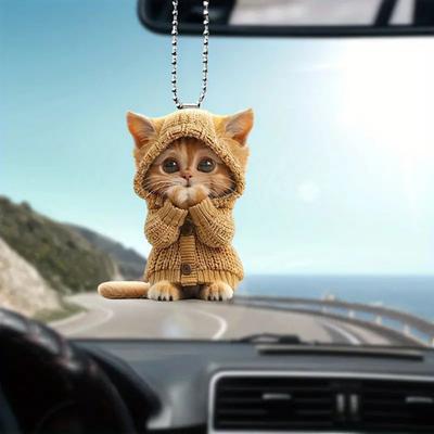 Cat Pendant Christmas Tree Ornament with Lanyard Easy To Hang Lightweight Car Acrylic Hanging Pendant