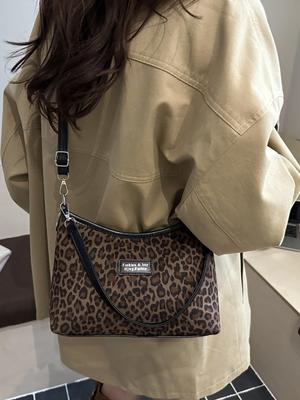 Kadın Vintage Leopar Desenli Büyük Kapasiteli El Çantası - 2025 Yeni Sonbahar/Kış Moda Çapraz Askılı ve Omuz Çantası.