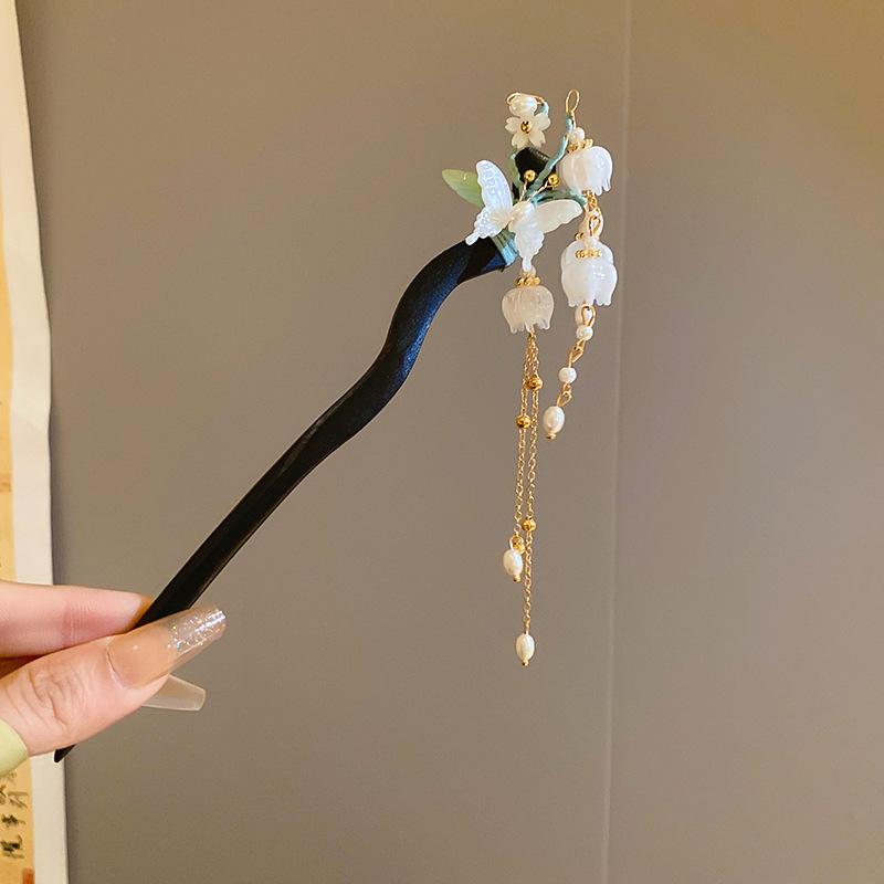 New Chinese Style Butterfly Flower Bead Tassel Hairpin, Chinese Style High-End Hairpin, Hanfu Versatile Hairpin, Hair Accessory for Women