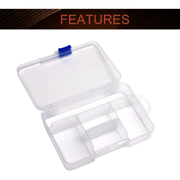MroMax 2Pcs Small Storage Box,145x 100 x 32mm PP Clear Fixed 5 Grids Electronic Containers Tool Boxes for Nails, Screw, Earrings, Beads, Fishhooks