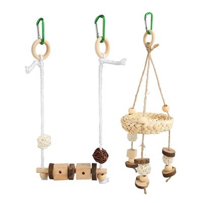 Parrot Swing Hanging Toy Funny Logs Rattan Balls Cotton Rope Bird Corn Husk Swing Toy for Finch