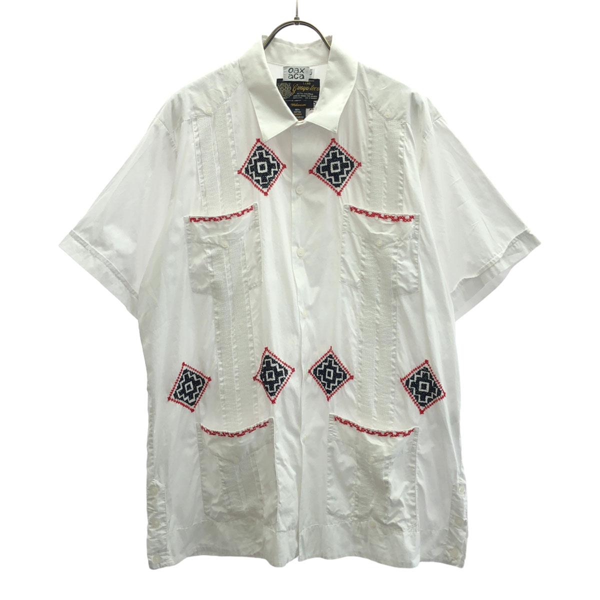

Вышивка Оахака Рубашка с коротким рукавом Мексиканская L белая Мужская Б/у