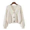 Retro V-Neck Slimming Knit Cardigan - Women's Petite Short Sweater for Spring & Autumn