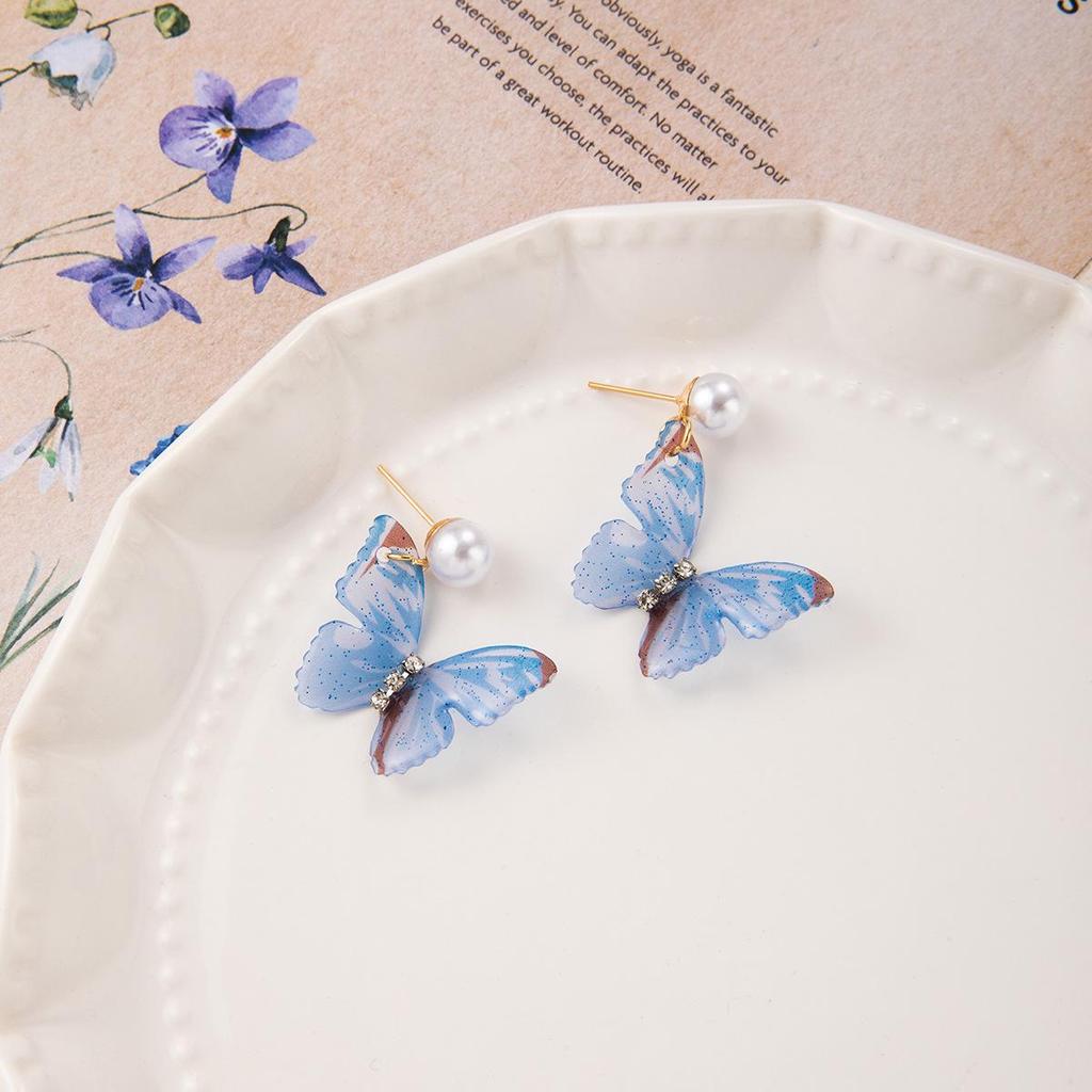 Dreamy Forest Butterfly Pearl Stud Earrings – Elegant, Retro, and Sweet for Women
