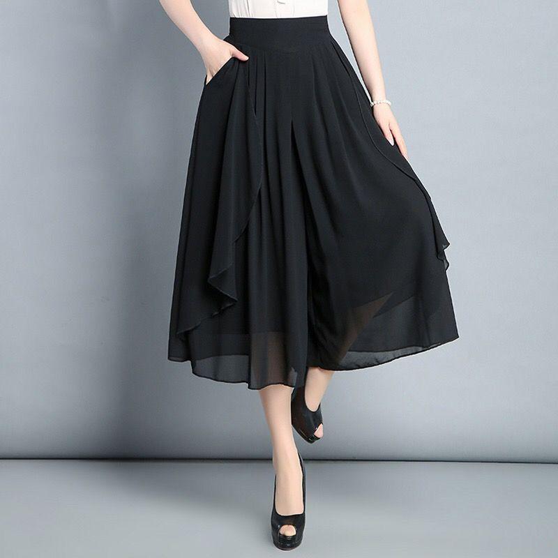 Chiffon Wide-Leg Culottes Skirt: Breathable, High-Waisted, Loose Fit, Plus Size, Korean Style for Summer & Autumn. L