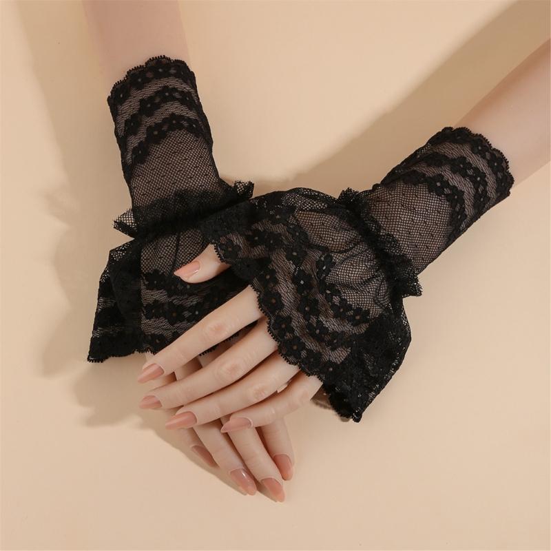 Breathable Wrist Covers With Lace Patterns Sheer Nails Art Photo Props Comfortable Sheer Sleeves