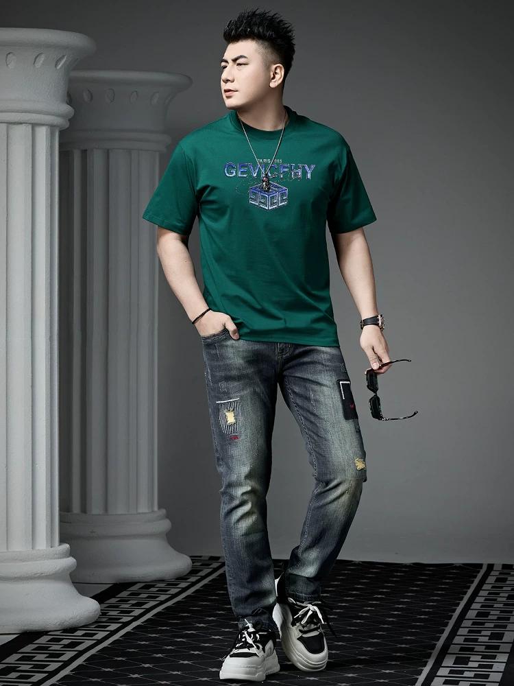 European Station 2025 Summer New Men's Trendy Gold Foil and Rhinestone Round Neck Short-Sleeve T-Shirt Fashion Brand Half-Sleeve Top for Men