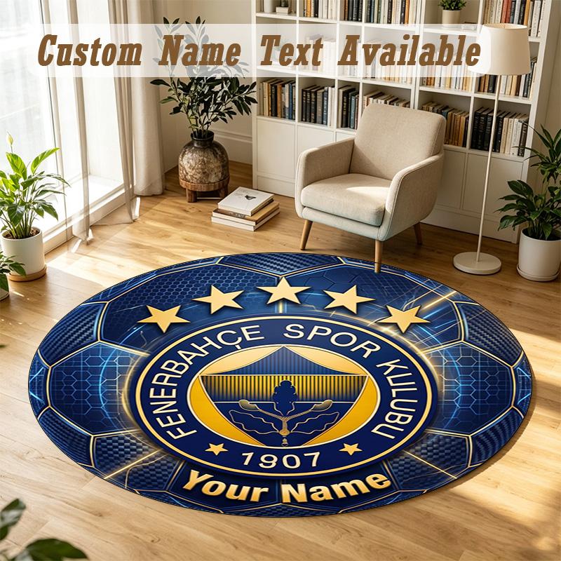 Round Rug Custom NameFenerbahçe FC Pattern Non Slip Carpet Home Floor Decor