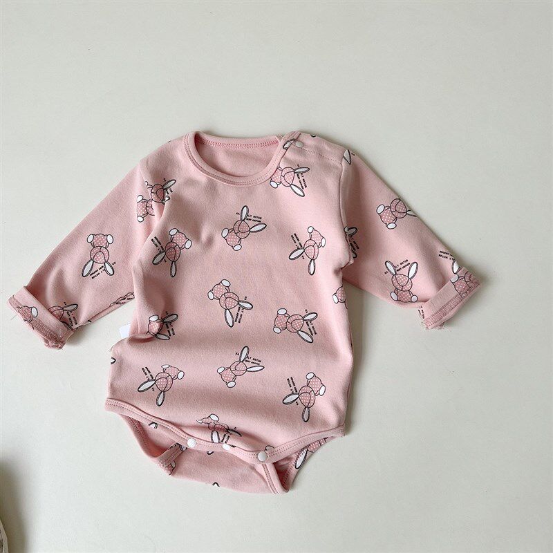 Baby Autumn Loungewear Onesie with Cute Cartoon Print, Long-Sleeve Romper for Boys and Girls