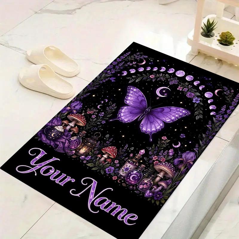 Custom 1Pc Butterfly Moonlight Magic Flannel Personalized Rug Non Slip Floor Mat Soft Carpet for Living Bedroom Office Home Decor Gift