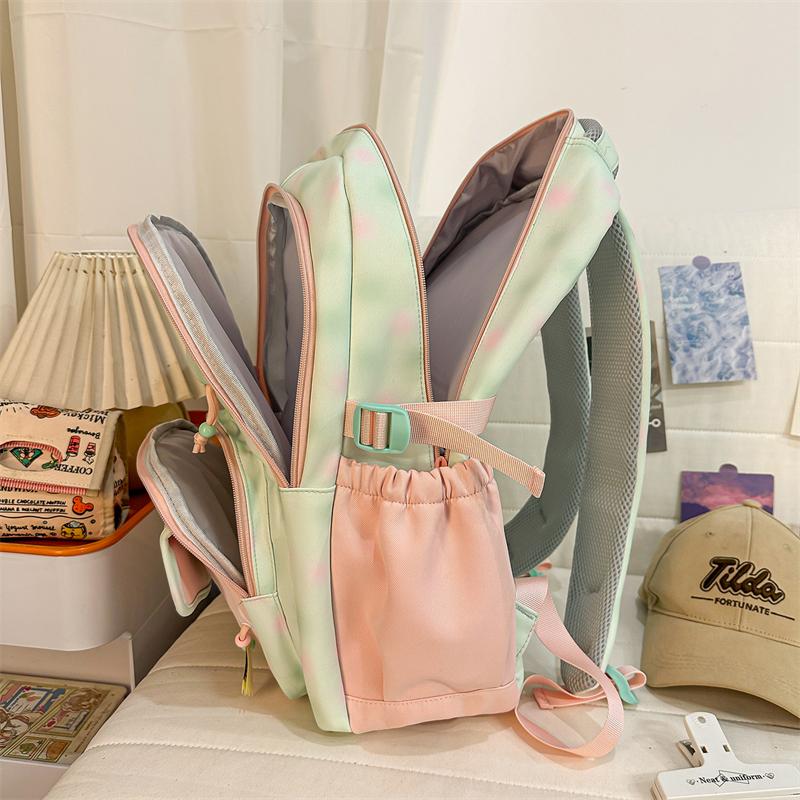 High School Students Lightweight Schoolbag Color Block Large Capacity Backpack