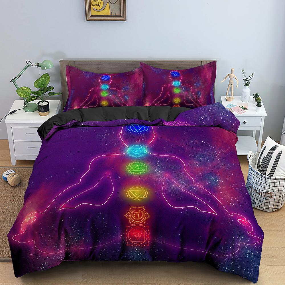 Colorful Seven Chakras Buddha Mandala Duvet Cover Indian Buddhism Theme for Women Men Teens for Bedroom Decorations Queen King