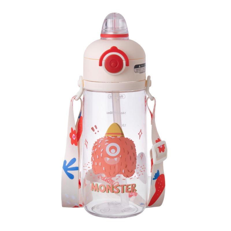 Water Bottle Children's Cute Cartoon Water Cup Tritan Food Grade High Value Double Drink Student Travel Straw Portable Kettle
