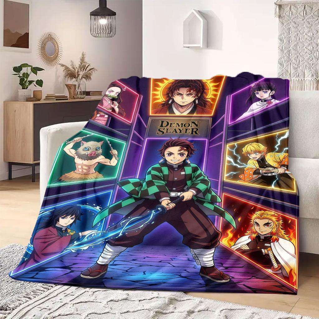 Demon Slayer Fancy Cartoon Flannel Blanket, Print Design for Home, Soft Comfortable Throw for Couch and Outdoor Picnic_LIAN