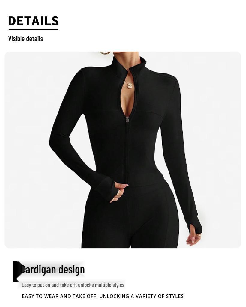Waist-Cinching Yoga Set: Long-Sleeve Jacket & Butt-Lifting Micro-Flare Pants - Women's Sportswear for Autumn/Winter.