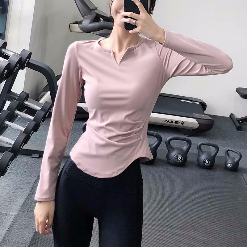 

Women s Quick-dry V-neck Long-sleeve Slim-fit Yoga Top S (42.5-50 kg)