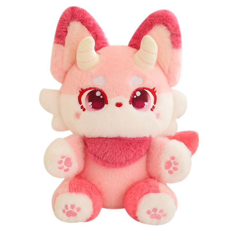 

Myth Fairy Fox Plush Toy Stuffed Dragon Horn Pink Foxes Plushie for Kids Birthday Gift for Girl Hug Cushion Throw Pillow about 30-35cm