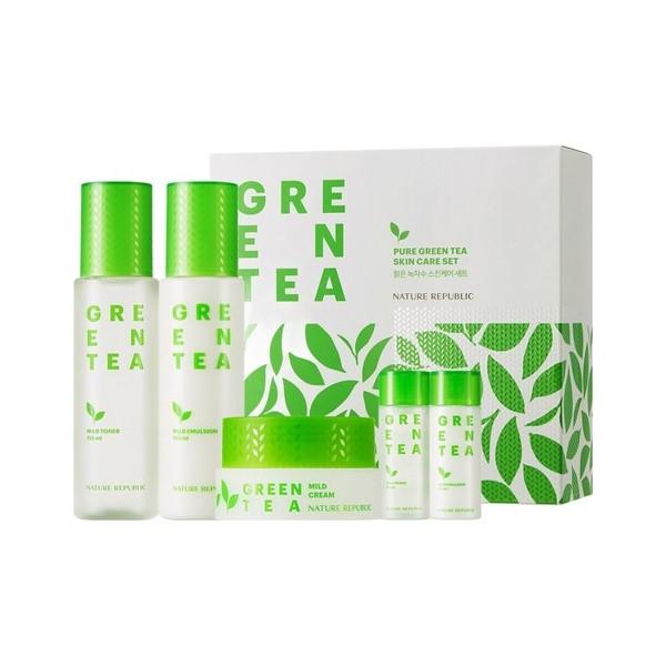 Nature Republic Clear Green Tea Water Skincare Set (Toner 155ml + 20ml, Emulsion 155ml + 20ml, Cream 50ml)