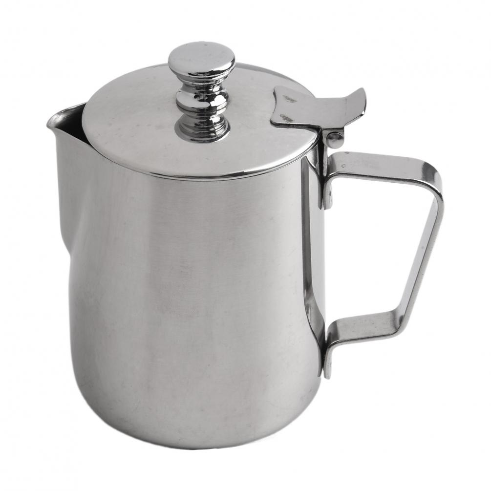 Thick and Comfortable Handle Stainless Steel Milk Frothing Pitcher with Lid