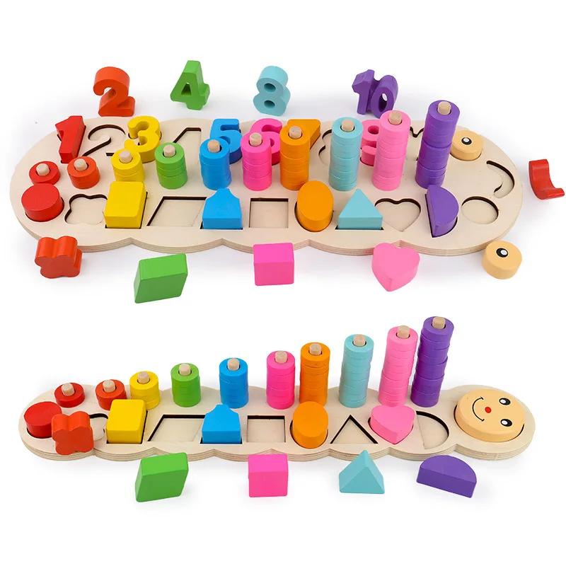Children Wooden Montessori Pairing Toys Learn To Count Numbers Matching Digital Shape Match Early Education Teaching Math Toys