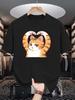 Unisexs Crew Neck T Shirt Cute Orange Tabby Cat Heart Paws Cartoon Graphic Short Sleeve Casual Cotton Pet Lover Street Tees