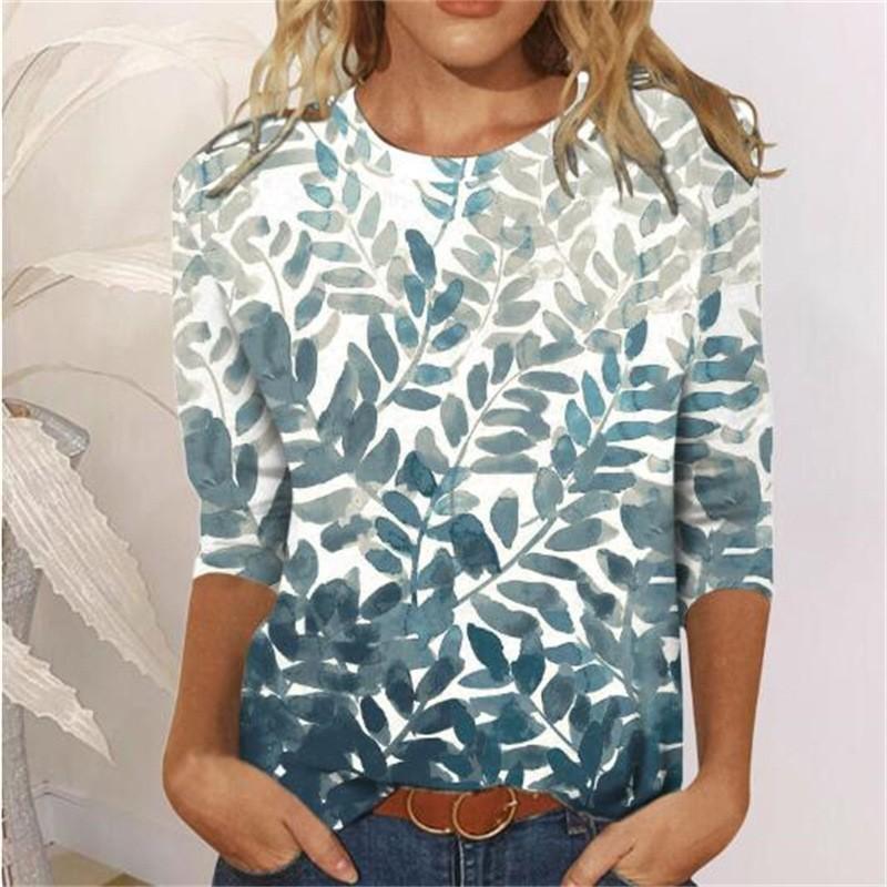 Spring and Autumn Round Neck Butterfly Flower Pattern 3D Printed Top Fashionable Casual Long Sleeved Women's T-shirts
