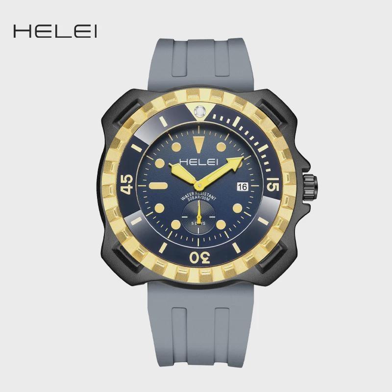 

HELEI Модные Новые Спортивные Повседневные Кварцевые Часы Дата Силиконовый Светящийся Ремешок Мужские Наручные Часы серый/золотой
