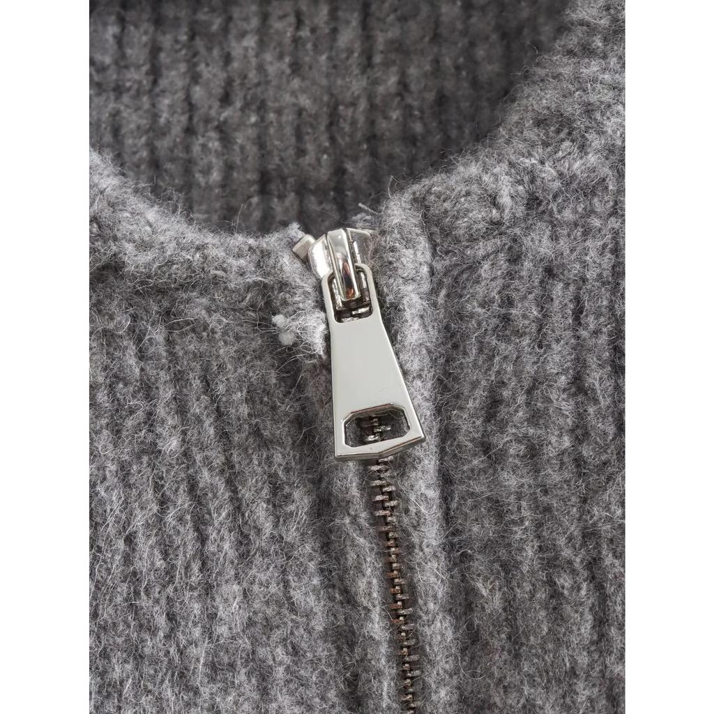 Danmo Women Vintage Solid Color Coat Long Sleeve Round Neck Sweater Jacket Spring Female Casual Zipper Sweater Coats