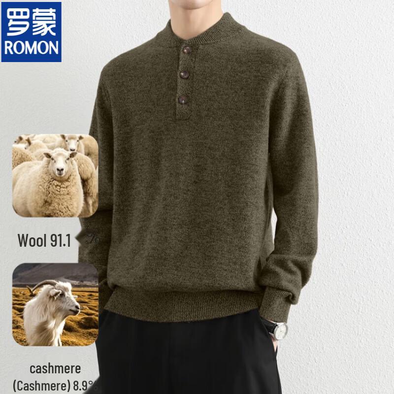 ROMON Men's Casual Wool Blend Crew Neck Long-Sleeve Sweater