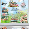Back to School Window Clings Book Cling, Static Decals with Butterfly Flower Literary Pattern Stickers for Classroom Glass, Removable No Glue