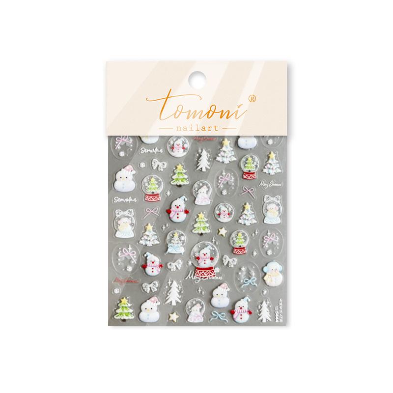 Tomoni Exquisite Ice Translucent Glitter Nail Stickers: Festive Christmas Tree & Snowman Design