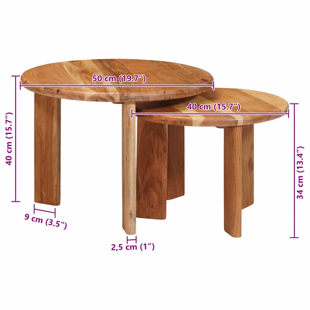 Nesting Coffee Tables Set 2 Pcs Brown Solid Acacia Wood
