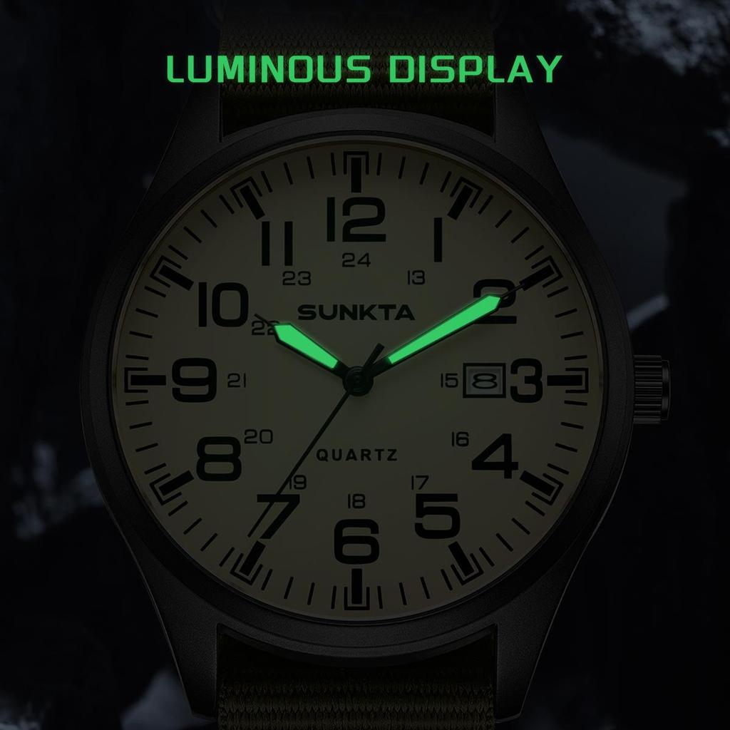 Sunkta Fashion Luminous Men Watches Casual Military Nylon Strap Waterproof Arabic Numerals Men Quartz Watch