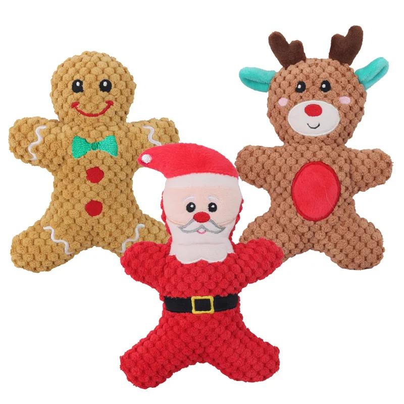 Pet Dog Plush Squeak Toy Santa Elk Gingerbread Man Donut Cat Dog Cartoon Plush Sound Chewing Toys Christmas Gift Pet Products