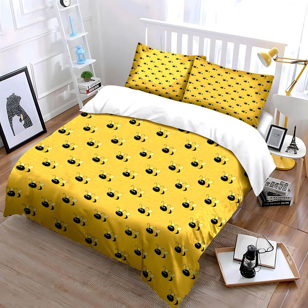 Bee-Themed Three-Piece Set Decoration Soft Comfortable Duvet Cover Bedding Set Included 1*Duvet Cover & 2*Pillowcases, Gift