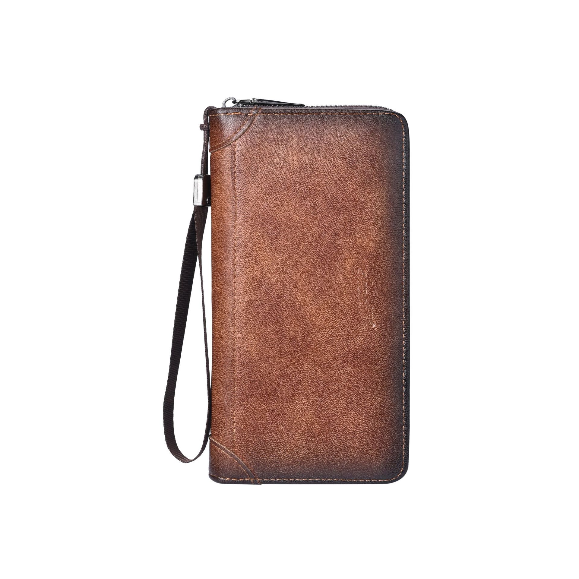 

Мужские кошельки Винтажный деловой кошелек на молнии Длинный кошелек Клатч Кошелек для монет Отделение для карт 19.5 * 10.5 * 2.5cm коричневый