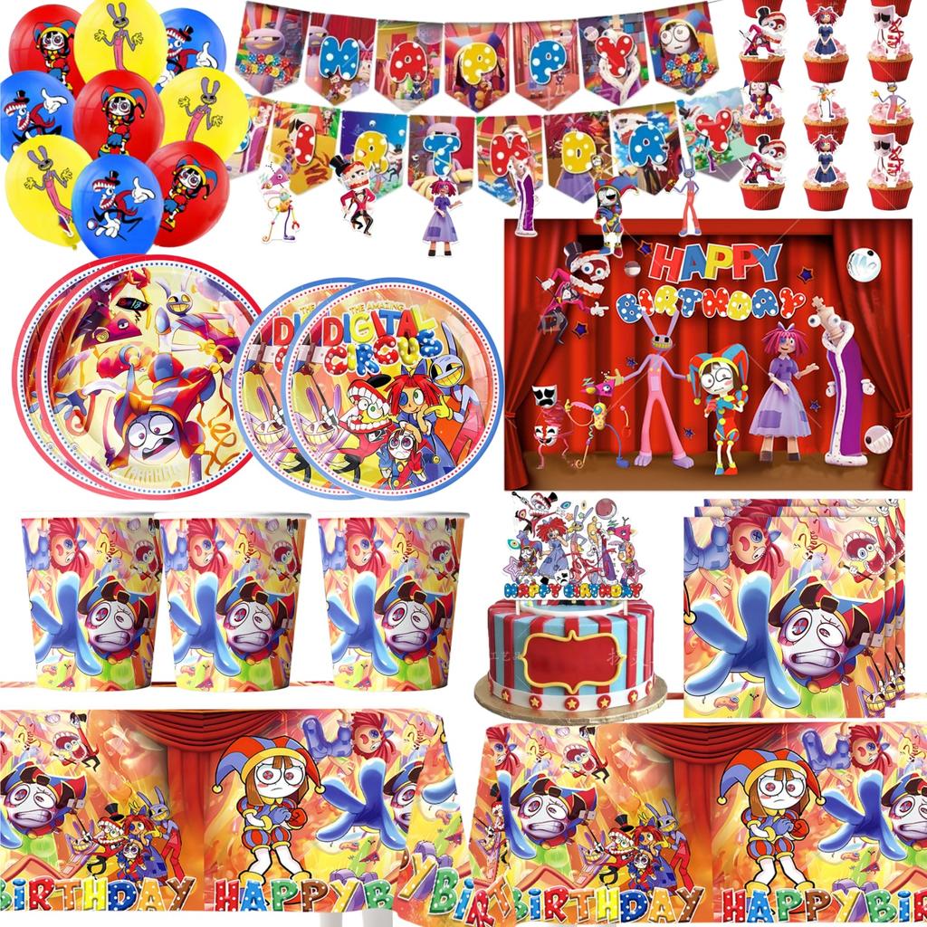Amazing Tableware Birthday Party Decoration Digitaled Circus Balloon Banner Cake Topper Party Supplies Baby Shower Decor Gifts