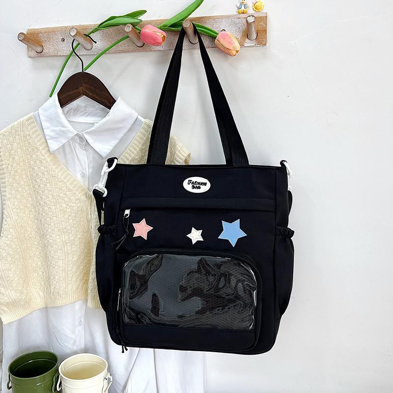 Street Style Nylon Tote Bag With Trendy Stitching Elements чёрный