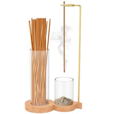 2 in 1 Räucherstäbchenhalter Anti-Asche Fliegender Räucherstäbchenbrenner mit Abnehmbarem Glas-Aschefänger und Räucherstäbchen-Organizer zur Heimdekoration
