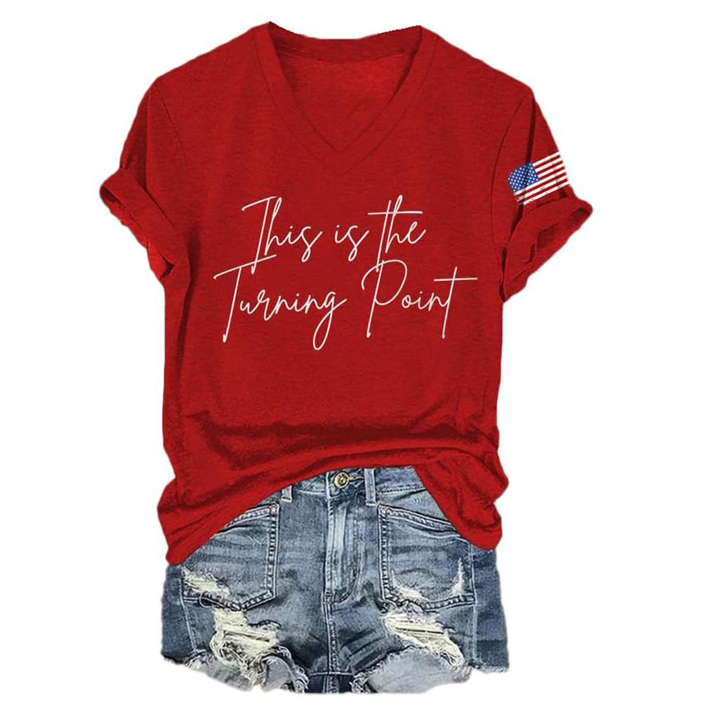Women's V-neck Short-sleeved T-shirt Casual Loose Top
